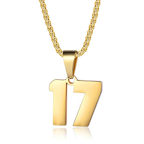 Number Necklaces Personalized Necklaces 18K Gold Plated Initial Number Pendant Stainless Steel Chain Sports Necklaces for Men Women - color: Gold, style: 17