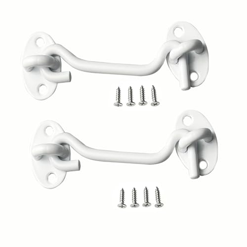 2 Pack 3 inch White Hook and Eye Latch for Gate, Shed, Garage - color: White, size: 3 Inch