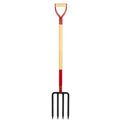 Heavy Duty Garden Fork for Digging, 4 Tines Pitch Fork for Gardening Compost, Garden Pitch Fork with Wooden Handle, 45 Inches