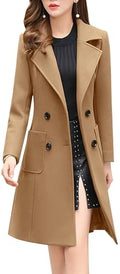 chouyatou Women Elegant Notched Collar Double Breasted Wool Blend Over Coat - color: Camel, size: X-Small