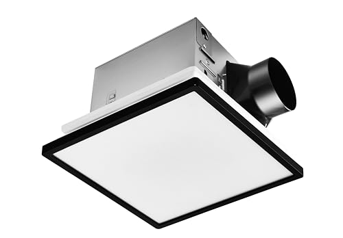 Tech Drive Bathroom Fan with Light,110CFM,4 Inch Duct,Modern Black Trim | 1000lm Dimmable 5CCT LED Light with Night Light Selectable, Quiet HVI and Energy Star Certified, Easy to Install - size: 110CFM with 3CCT Light (Black)