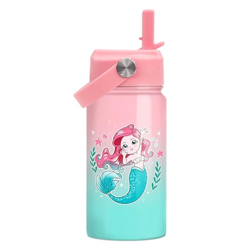 SANDJEST Mermaid Water Bottle for Girls - Kids Water Bottle with Straw Lid - 12 Oz Insulated Stainless Steel Water Bottles - Travel Cup for School Sports - color: Mermaid 2