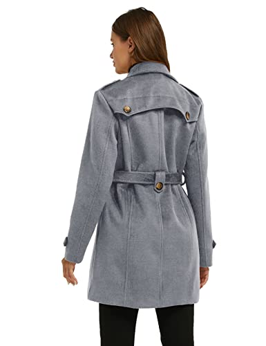 wantdo Women's Double Breasted Pea Coat Winter Mid-Long Trench Coat | Lapel Collar Jacket,Outwear,Windproof Dress Coat,for Fall Spring,Casual Daily Wear,Adjustable Belt - color: Grey, size: Small