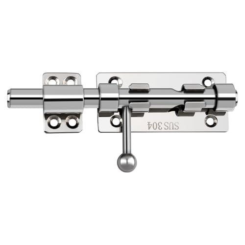 Barrel Bolt Latch, 6.3" Heavy Duty Gate Latch Slide Lock Solid 304 Stainless Steel Bolt Lock for Inside Door, Finished Shed Door Latch (1 Pack, Silver) - color: Silver 6inch