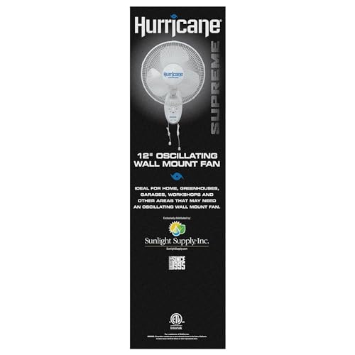 Hurricane Supreme 90-Degree Oscillating Wall Fan, 3 Speeds, White - 12in | Quiet Operation - Wall Mount Corded Electric Air Cooling Unit with Adjustable Tilt & Pull Cords for Home, Garage & Workshop - style: 12" Supreme