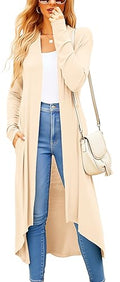 Newchoice Womens Long Cardigan Lightweight Long Sleeve Cardigan Duster | Casual Flowy Draped Classic High Low Hem Open Front Cardigan Sweater with Pockets Summer Fall Fashion Outfits - color: Beige, size: X-Large