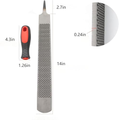 14 Inch Hoof Rasp, Horseshoe File with Rubber Handle, Carbon Steel Farrier File Tool, Suitable for Horse/Goat/Cow/Donkey/Animal Hooves