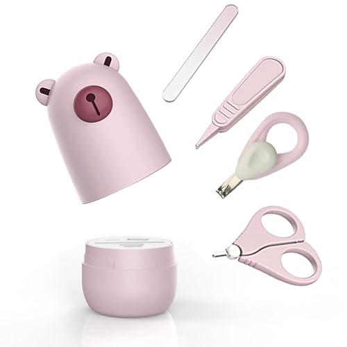 Baby nail clippers set, baby manicure set and pedicure set with cute case. Baby grooming gift set for newborns, infants and toddlers - color: pink Bear