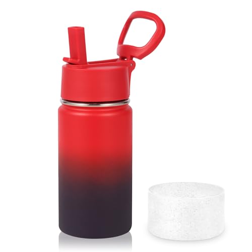 Volhoply 14oz KIds Stainless Steel Insulated Leakproof Water Bottle with Straw Lid and Silicone Boot,BPA-Free Easy Use for Boys&Girls,Double Wall Vacuum Bottles(Red Purple,1) - color: Red Purple