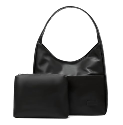 Women Tote Handbags Chic Vegan Leather Tote Bag Purse Stylish Casual Trendy Large Soft Shoulder Bag - color: B-black