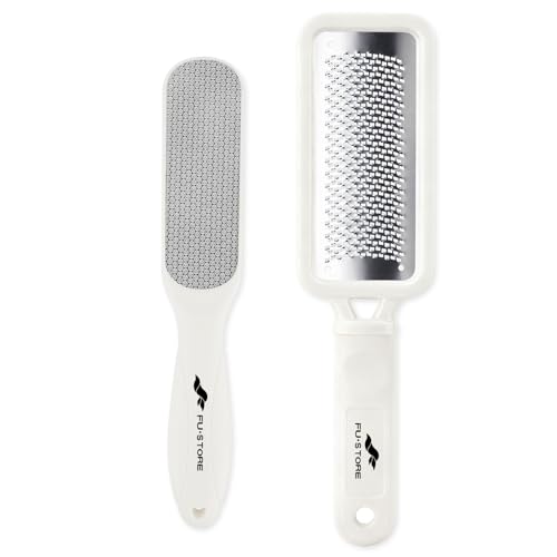 Fu Store 2 Pack Foot Files Callus Remover Foot Rasp Dual Sided Foot File | Stainless Steel Surface Pedicure Tools Professional Scrubber Premium for Feet Care Remove Hard Skin - color: White
