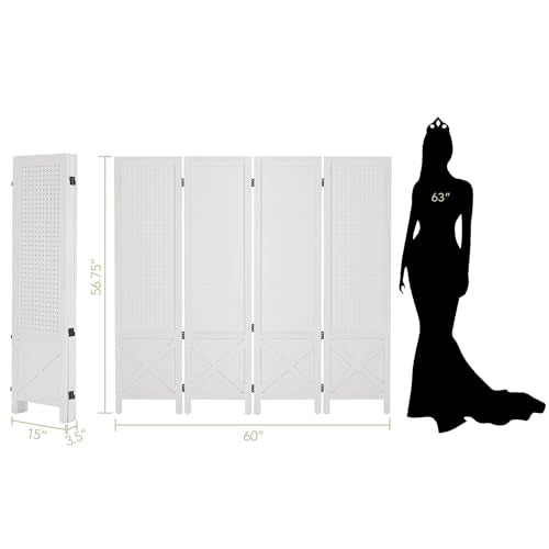 Wnutrees 4 Panel Pegboard Display,5 Ft Folding Privacy Screen Room Divider | Wood Portable Freestanding Board Organizer, Partition for Craft/Art Shows, Retail, Events, Wall Display, White - color: White