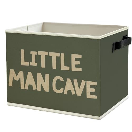 Little Man Cave Boys Storage Bins Box with Handles, Olive Green Boho Collapsible Basket Organizer for Kids Boys Playroom Nursery Room Bedroom Bathroom Books Clothes - color: Color02