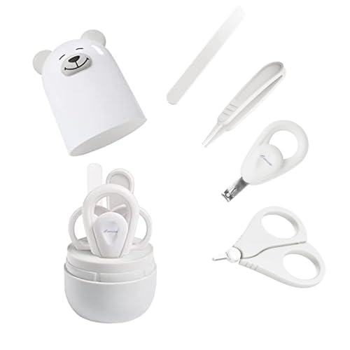 Baby Nail Clippers Set, Baby Manicure Set and Pedicure Set with Cute case. Baby Grooming Gift Set for Newborns, Infants and Toddlers - color: w+white bear