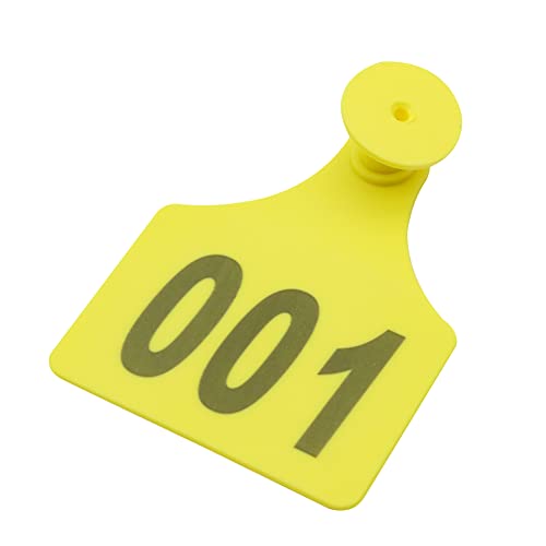 100PCS Cattle Ear Tags 001-100 Numbered Plastic Farm Identification | 4.1x3 Inch Oversize Tags for Cattle Cows Goats Sheep Pigs Hog Calf, Laser Printed Herd Management (001-100, Yellow) - color: Yellow