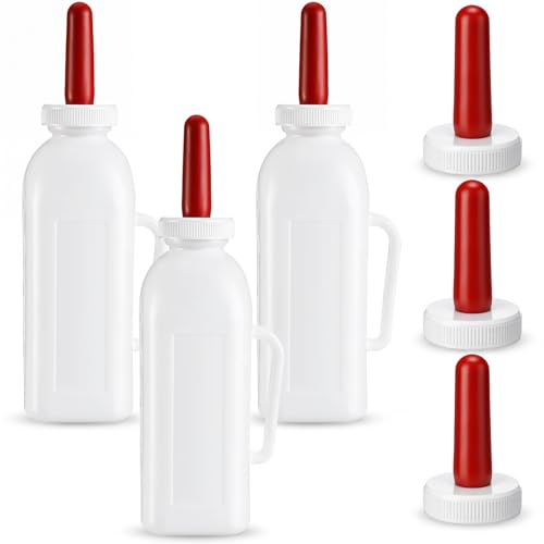 3 Sets Calf Feeding Bottle with Nipples,2 Quart | Replacement Silicone Nipples, Calf Bottles with Handles, Durable Milk Feeding Bottle for Calves, Nursing Supply for Livestock - size: 1 Count (Pack of 3)