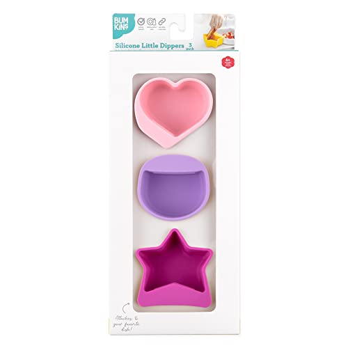 Bumkins Baby Silicone Little Dippers, Attaches to Bowls, Dishes and Plates, Sauce Cup, Holds Condiments, Dip, Puree, Toppings, Baby Led Weaning, Essential Feeding Supplies, for Babies 6 Months Up - color: Pnk-Lav 3pk, size: 3-Pack