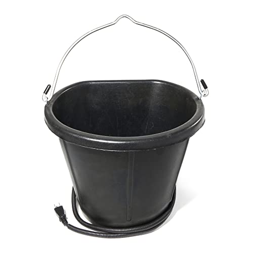 Farm Innovators FB-15R Heated Flat-Back Rubber Bucket, Hanging Water Bucket with Built-in Thermostat and 90W Cord, 18 Quarts | Thermostatically controlled to operate only when necessary, resists cold weather cracking down to -35°F, anti-chew cord - color: