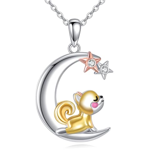 Snake Moon Necklace - 925 Sterling Silver Moon Pendant Necklace - Snake Jewelry for Women - style: Puppy