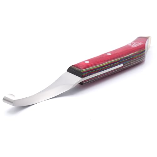 Farrier Hoof Knife, Right-Handed, Brass Cap for Horse Shoeing | Farrier hoof knife with J2 stainless steel blade, notched brass shoe topper and layered handle; right- or left-handed - style: Right Handed
