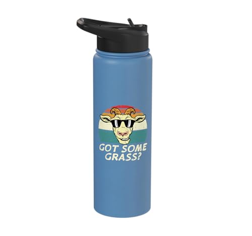 Goat Got Some Grass Retro Farm Animal Farmer Men Women Kids Stainless Steel Insulated Water Bottle - color: Light Blue