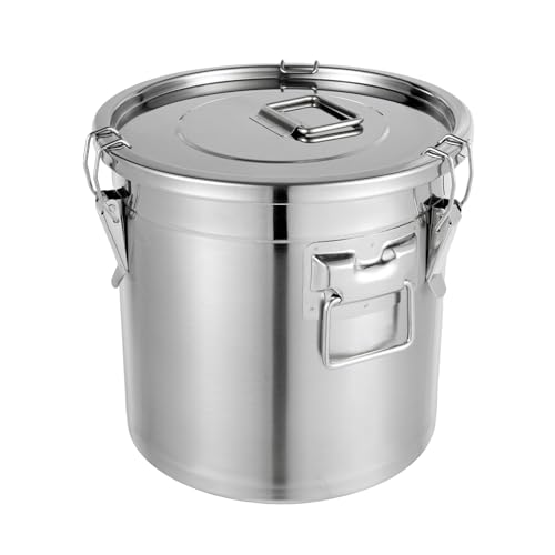 DYNAMI 5.5Gal 304 Stainless Steel Airtight Container with Lid and Locking Clamp,17-38Lbs Metal Bucket Stainless Steel Drum Large Canister for Kitchen,Dog Food/Bird Seed/Coffee Storage Container(21L)