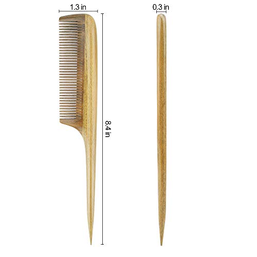 Onedor Wooden Rat Tail Hair Comb for Parting Braiding Green Sandalwood | Handmade, Fine Teeth, Pointed Tail, Sectioning, Box Braids, Cornrows, Teasing, Backcombing, Root Lif - style: Fine Tooth Tail Comb