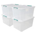 Gloreen Large Organizing Bin with Wheel 4 Packs, 85 QT Lidded Storage Box | Plastic Latching Container For Home Garage RVs - size: 85 Quart, 4 Packs