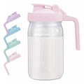 AoeJarry Breast Milk Pitcher with Leak Proof Flip Cap & Pour Spout, 32 oz Wide Mouth Mason Jars for Breast Milk Storage Container, Glass Picther with Lid for Cold Brew Coffee, Sun Tea, Juices, Pink - color: Pink