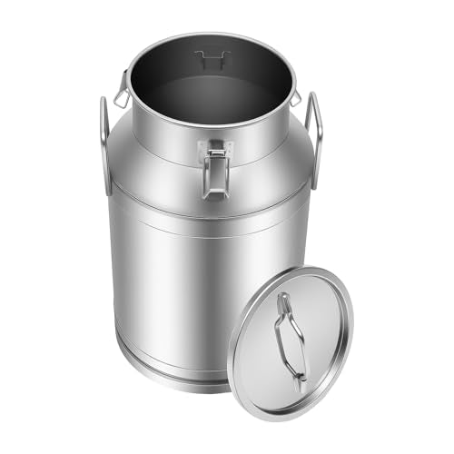 40L/10.56 Gallon Stainless Steel Milk Can - Heavy Duty Milk Jug Bucket with Ergonomic Handle and Tight Lid, SS Liquid Solid Container, Non-Slip Base, Seamless Design, Simply Rinse for Clean - size: 40L/10.56Gallon