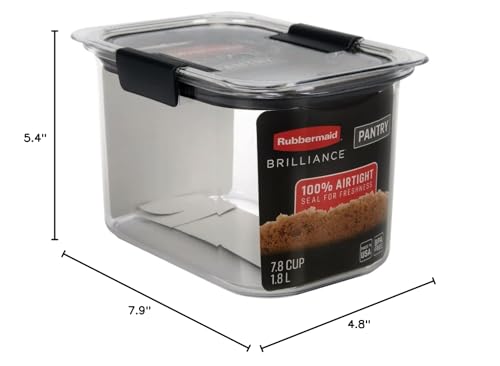 Rubbermaid Brilliance Pantry Airtight Food Storage Container, BPA-Free 7.8 Cup, Ideal for Brown Sugar - Efficient, Leak-Proof and Dishwasher-safe - size: 7.8 Cup