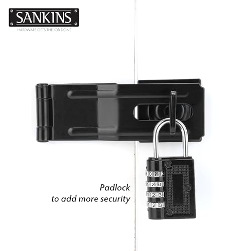 4.5" Swivel Staple Safety Hasps Latches with Twist Knob, Black 1Pcs | Stainless steel gate door hasp lock, safety packlock clasp brushed finish lock latchs for fence, gate, cabinet, pet cage - color: Black