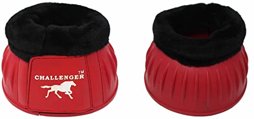 CHALLENGER Horse Training Ribbed Rubber Hoof Impact Overreach Protection Fleece Lined Bell Boots 41HI01 - color: Red, size: Medium
