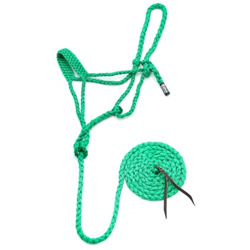 Jeffers Equine Braided Mule Tape Halter with 10' Detachable Lead Rope Set for Horses, 14 to 18 Hands - Stylish Design with Adjustable Poll Strap, Easy to Use Western Tack - Green - color: Green