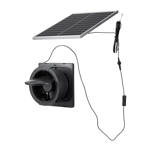 VEVOR Solar Powered Fan, 25W Solar Panel with 220 CFM Airflow, Adjustable Panel Angle, 2030 RPM High-Speed, Flexible Install, Fast Air Exchange for Greenhouse, Grow Tents, Chicken Coops, Shelters - size: 9.8" Fan×1 -25W