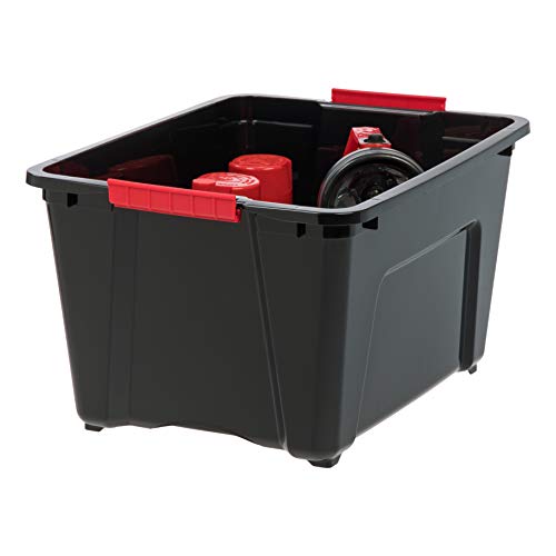 IRIS USA 4-Pack 32 Quart Storage Bins with Lids, Black | Black finish conceals stored items. Great for linens, décor, closet storage, and supplies. Nestable design saves space - size: 32 Qt, style: 4 Pack
