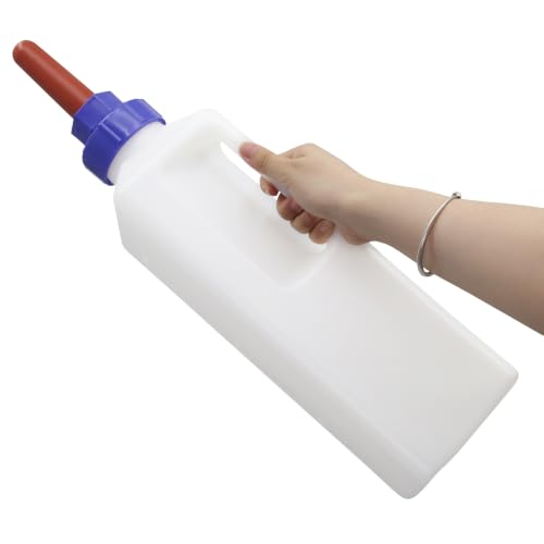 3L Large Capacity Calf Nursing Bottle Screw on (Blue-red-White) | Calf Bottle with Nipple,Food Grade PE Milk Feeding Bottle with Anti-Slip Handle,Livestock Farm Feeding Supplies - color: blue-red-white