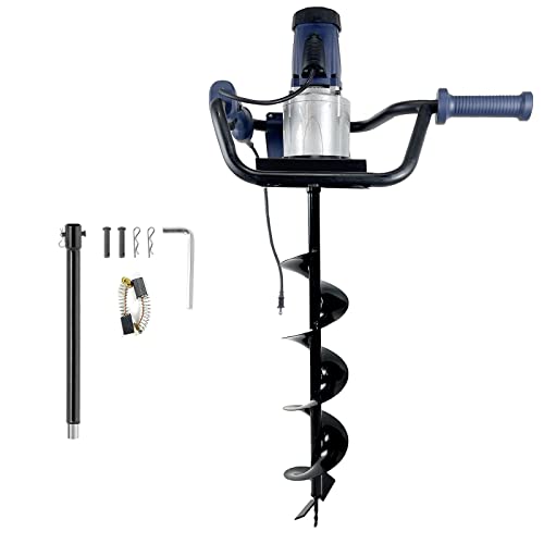 JACKCHEN 1500W Electric Post Hole Digger, Earth Auger with 6 inch Auger Drill Bit, Earth Auger Post Hole Digger Electric, Ideal for Post Hole Digging, Drilling, Tree Planting, Blue | 1500W Motor, 200RPM, 90ft-lb, 6" Bit, Blue, Anti-Vibration Handle, Safet