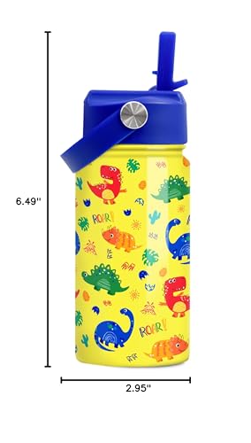 Dinosaur Kids Water Bottle - 12 Oz Insulated Stainless Steel - Straw Lid for Toddlers & Kids - School & Sports Travel Cup - color: Dinosaur 2