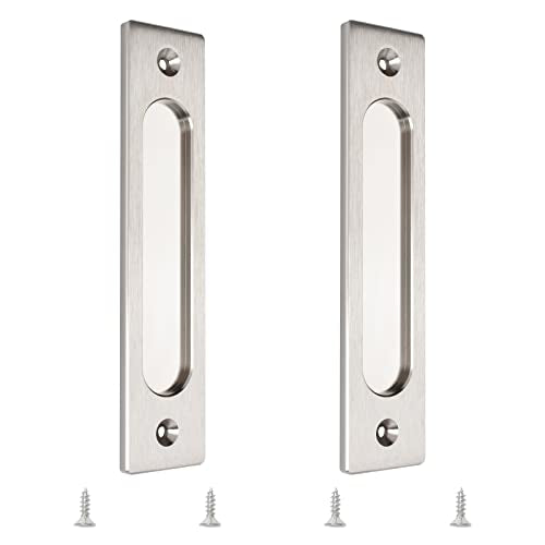 MOROBOR 180MM Rectangual Recessed Sliding Door Pulls, 2pcs Brushed Steel Flush Pull Aluminum Alloy Closet Doors Finger Pulls with Mounting Screws for Sliding Barn Door - color: Brushed Steel