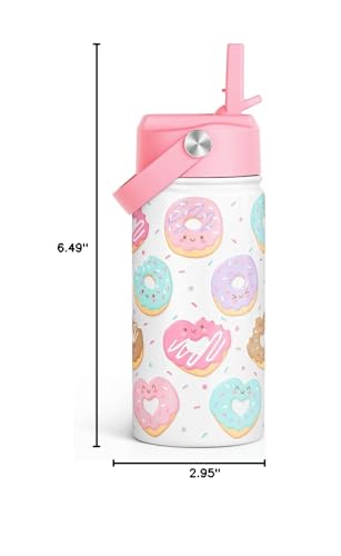 SANDJEST Donut Kids Water Bottle With Straw Lid 12oz Insulated Stainless Steel, Sprinkle Travel Tumbler, Gifts for Girls, Birthday, Christmas, Back To School - color: Donut
