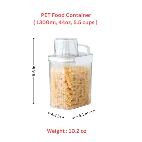 Neoflam 3 Set Airtight Kitchen Pantry Dry Food Container with Handle, Dog, Cat, Pet Feed Dispenser with Measuring Cup, Refrigerator Cabinet Organization for Cereal, Rice, Grain, Pasta (44 oz, 1300ml) - size: 44 oz
