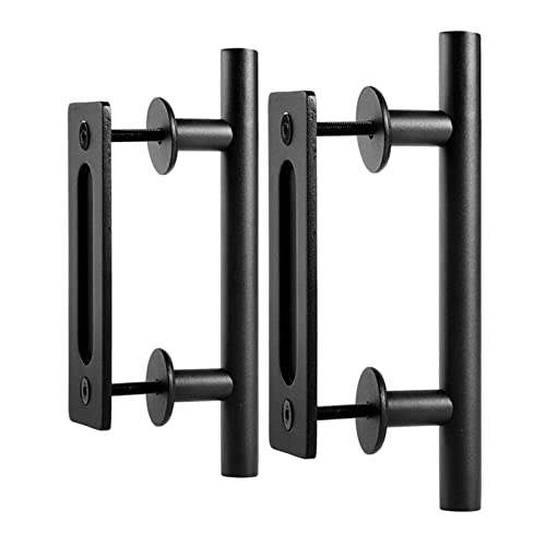 EaseLife 2 Pack 12" Round Sliding Barn Door Handles and Pulls | Rustic Double Sided Hardware Set, Heavy Duty, Matte Black Powder Coated Finish, Easy Install - color: Black, size: 12 Inch