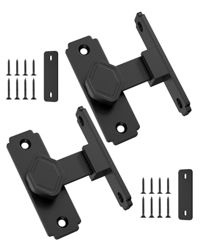 Pocket Door Lock, 90 Degree Latch, Barn Door Hardware Black 1PC | Solid Aluminum Alloy, 3MM Spacer, 360° Rotation, Sliding Screen Door Lock, Cabinet, Bathroom, Garden Gate, Shed, Bedroom - color: Black-2 Pcs