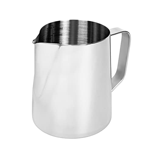 Milk Frothing Pitcher 20oz — Stainless Steel Latte Art Cup | 600ml capacity, internal measurement marks, and narrow pour spout for home espresso, cappuccino, and lattes.