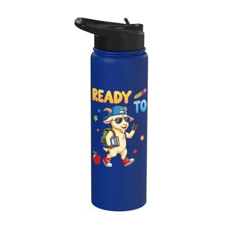 Ready To Learn Goat Student Back To School Kids Boy Girl Stainless Steel Insulated Water Bottle - color: Royal Blue
