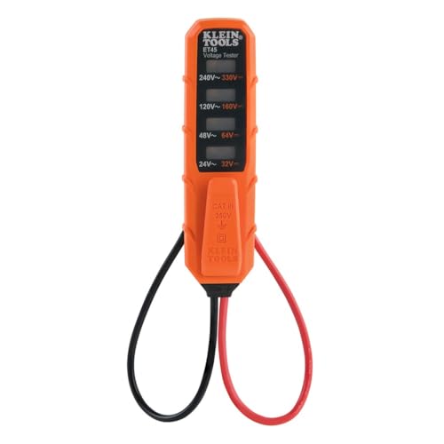 Klein Tools ET45 Digital AC/DC Voltage Tester, 12-240V AC, 32-330V DC, LED Illumination, DC Polarity, Auto Off, CATIII 350V-Class 2-Double Insulation, IP44 Dust & Water Resistant, No Batteries Needed - size: 24/240 V Tester
