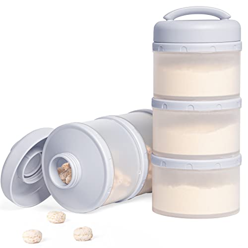 Termichy Stackable Formula Dispenser Portable: Milk Powder Container to go | Separated Compartments Premeasure Storage - Mess-Free Funnel Spout for No-Spill Pouring - for Home or Travel Use - color: Grey