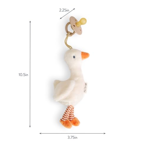 Itzy Ritzy Pacifier & Lovey Set - Natural Rubber Pacifier with Plush Goose | Natural Rubber Pacifier with Detachable Bear Lovey, Soft Cotton Fabric, Large Vent Holes, and Soothing Comfort for Babies - color: Goose
