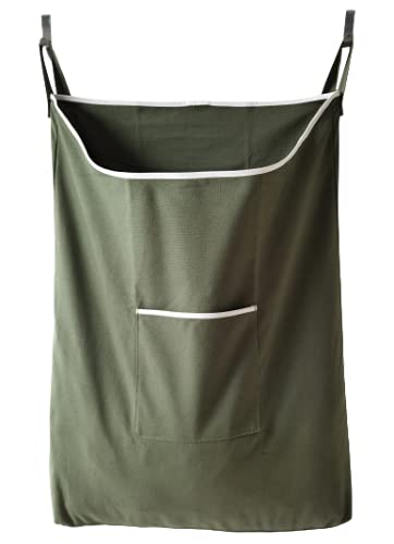 Door Hanging Laundry Hamper with Front Pocket, Army Green, 65 Liters | Clothes Hanging collector, with steel hooks,Clothes Laundry Storage Bag,Space-Saving - color: Army green, size: 65 Liters